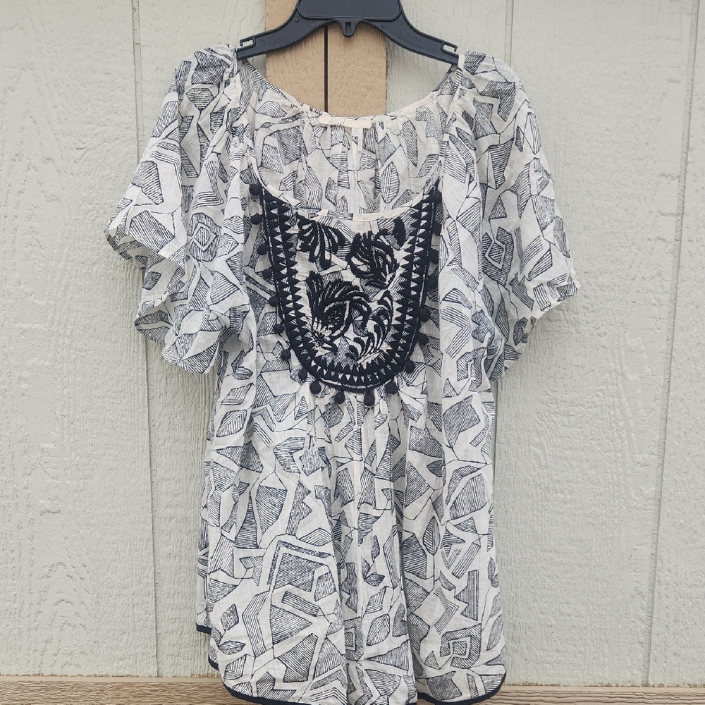 Floreat Anthropologie Boho Pompom Flowy Airy Lightweight Print L Festival Cotton